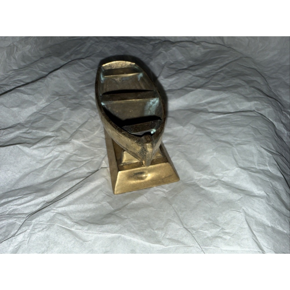 Vintage Brass Fishing Boat Ashtray Coin Tray Philadelphia Manufacturing Co - Picture 2 of 6